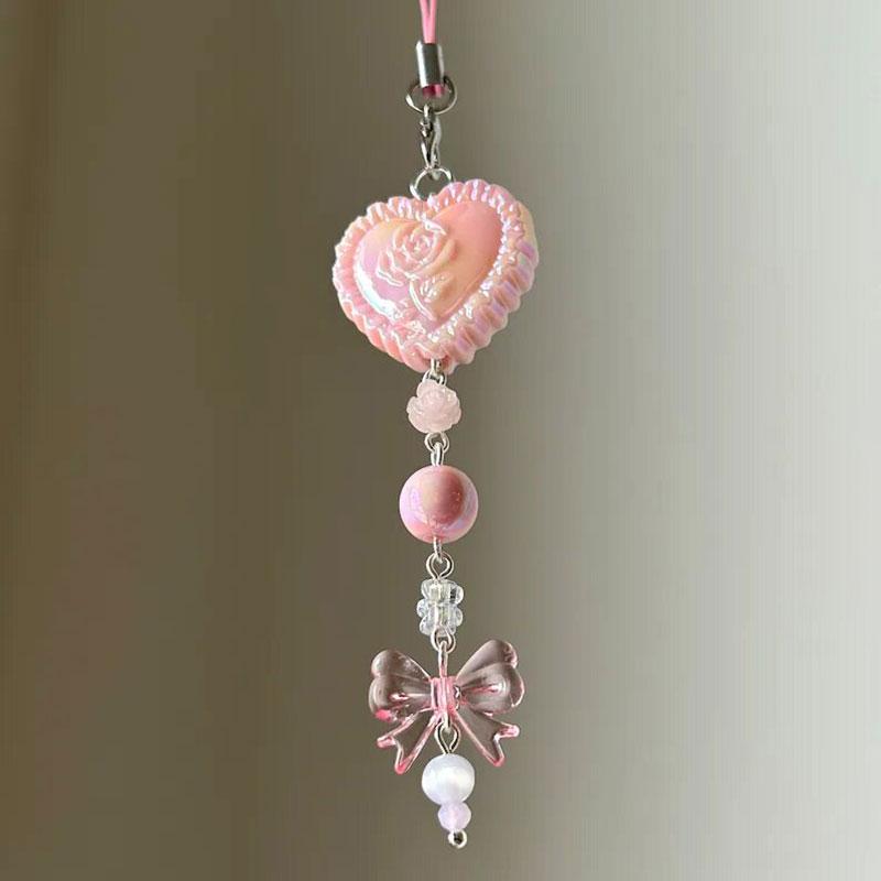 1PCS Pink Coquette Mobile Phone Pendant Beaded Rose Romantic Gift Creative Lolita Mobile Phone Charm