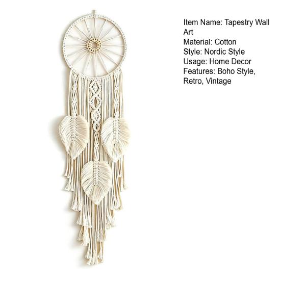 Large Boho Wall Hanging Leaves Tapestry Handmade Woven Tassels Leaf Wall Art for Bedroom Living Room Apartment Office Home Decor