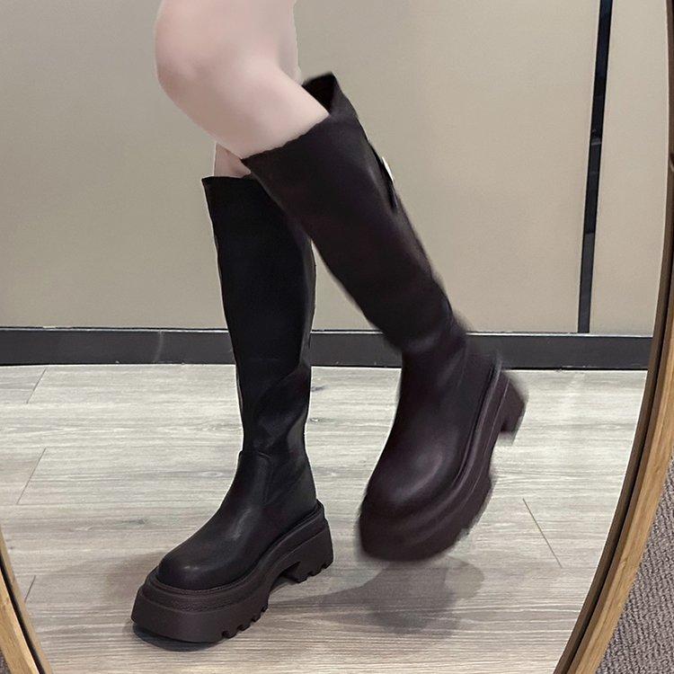 

Эластичные, но высокие сапоги до колена, детские осенне-зимние сапоги с молнией сзади и толстой подошвой 40 коричневый