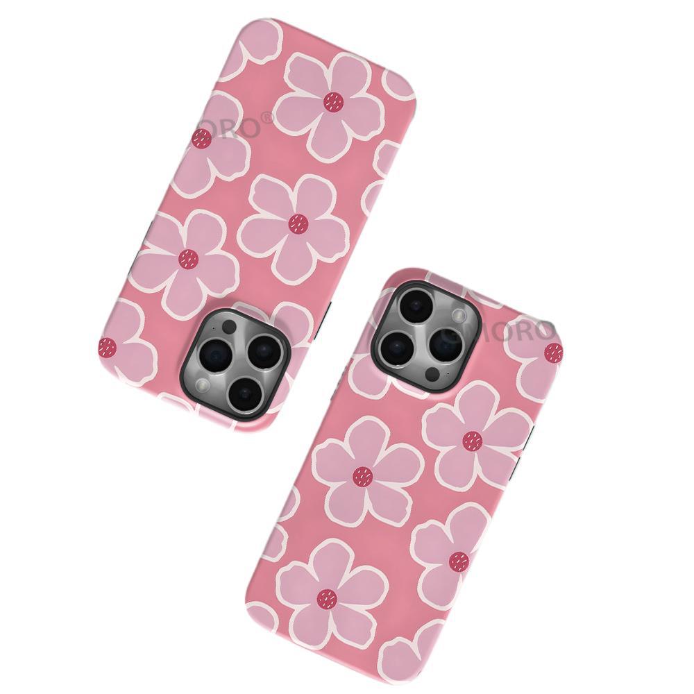 Hot-selling Pink Flower for iPhone16/15 Mobile Phone Case Apple 17promax 2-in-1 Film
