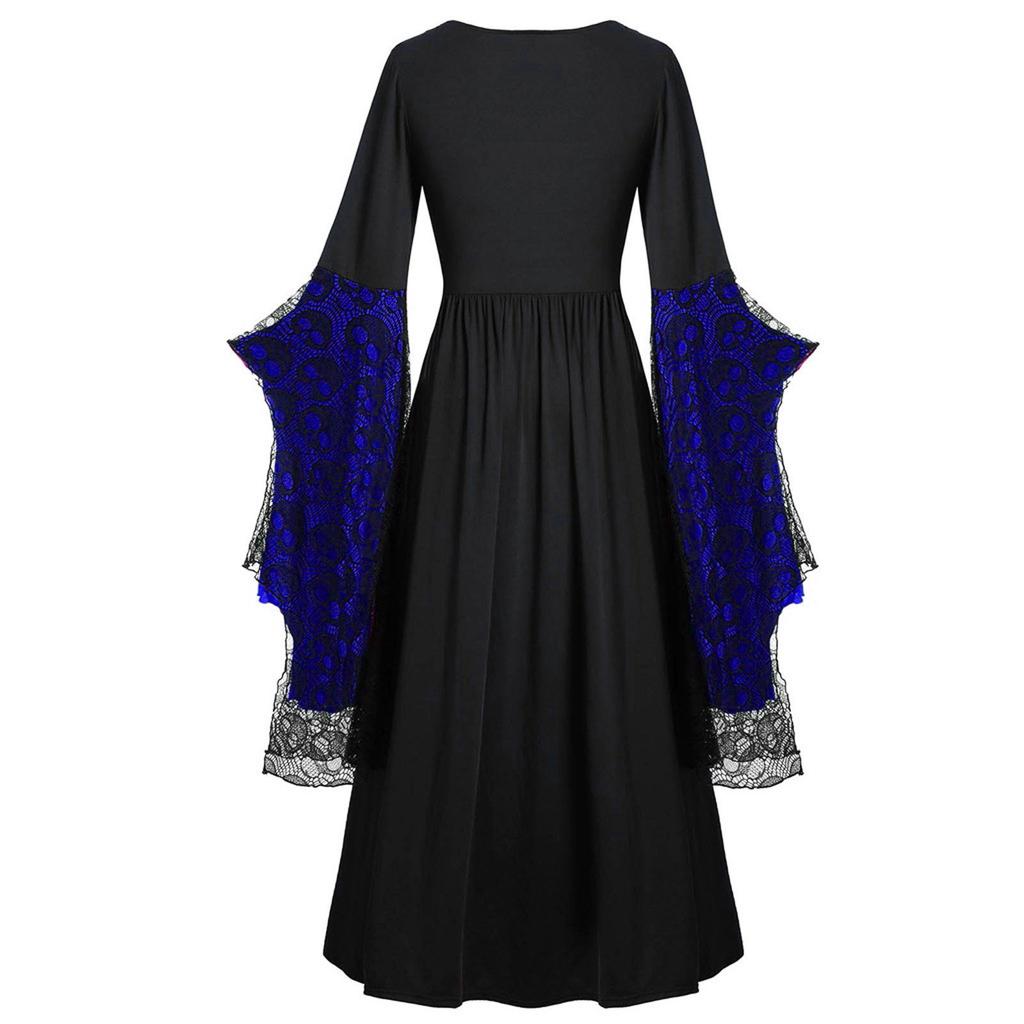 Kvinner Europeisk Retro middelaldersk domstolstil Halloween Cosplay-kostyme Voksen Skull Strap Dress Up Festantrekk