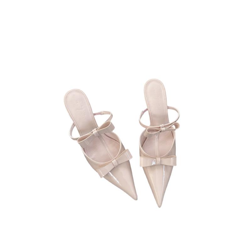 Women'S Shoes Spring Pointed Toe Thin Heel High Heel Elegant French Style Fashion Bow Outdoor Wear Slippers Mules