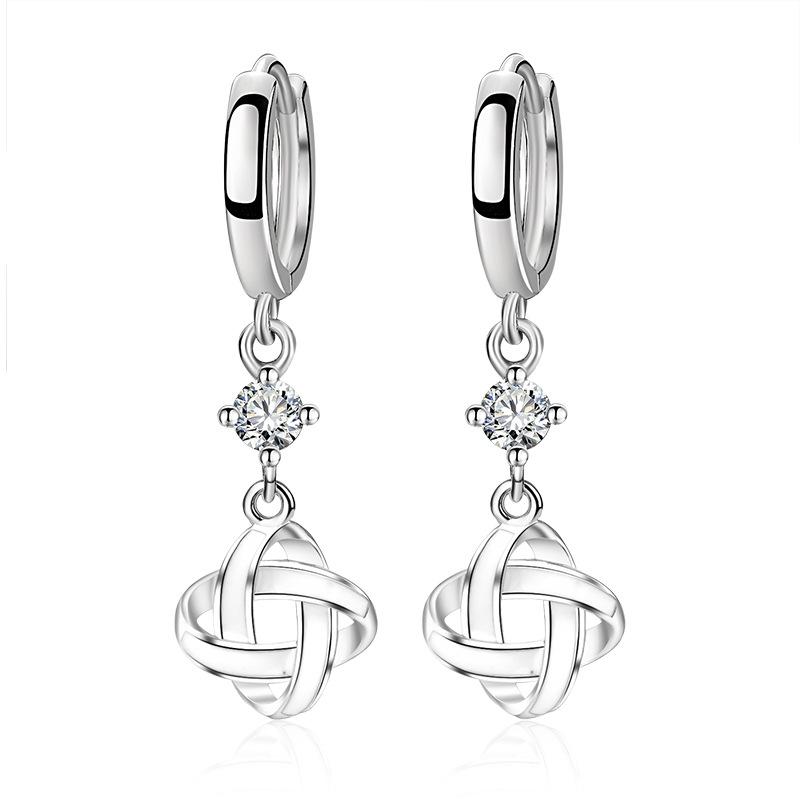 

KOFSAC Fashion Ins Earrings Interwoven Patterns Temperament White Earrings 925 Silver Ear Buckle Lady Zircon Jewelry серебряный