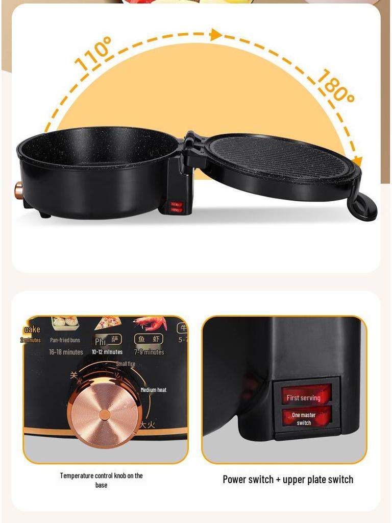Electric Double-Sided Non-Stick Griddle for Eggs, BBQ, and Pastry