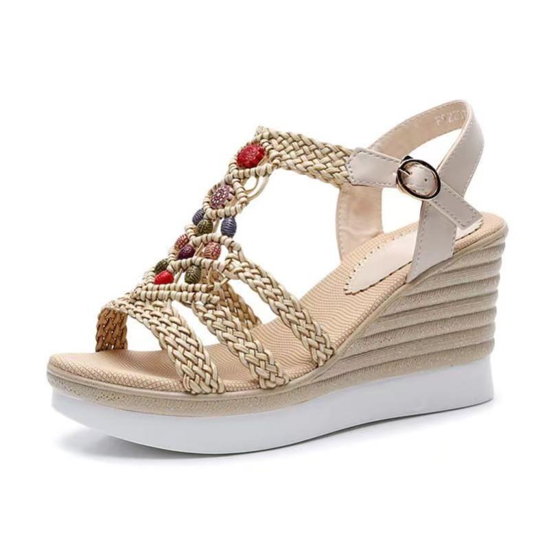 Fashion 2025 New Summer National Wind Sandals Women's Inner Increase 8cm Platform High Heels Handwoven Wedge Shoes for Women Sandals