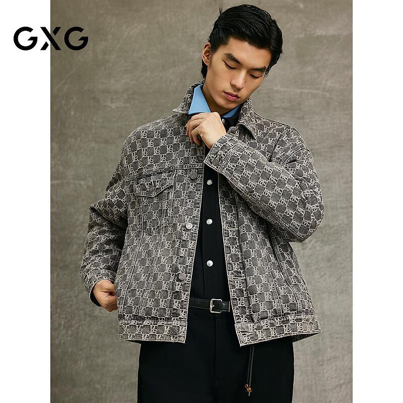Мужская джинсовая куртка GXG с жаккардовым узором по всей поверхности, стираная, серого цвета M