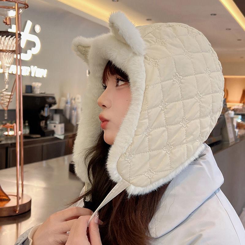 Autumn and winter cute plush ear protection new fox ear hat cold warm hat outdoor riding Lei Feng hat
