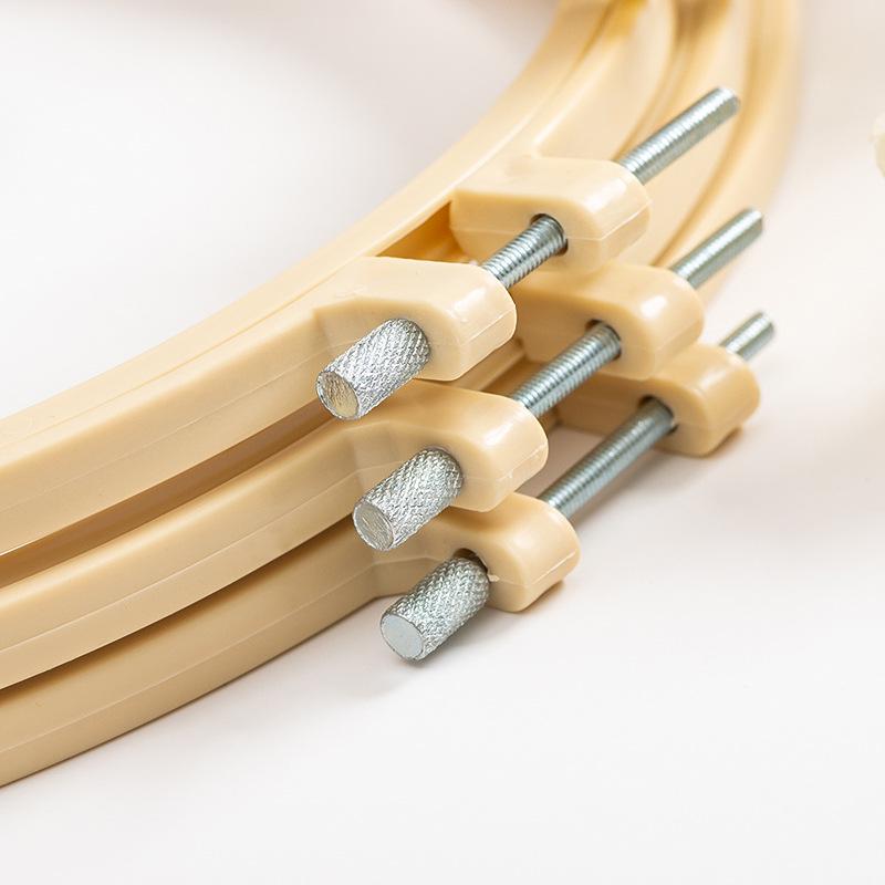 Multi-Size Beige Bamboo-Look Metal Embroidery Hoop for DIY Flower and Cross Stitch Projects