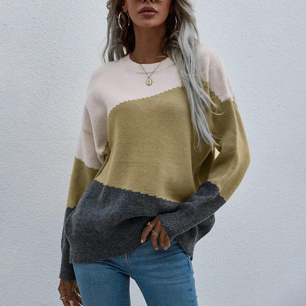 Women's Fall/winter Knit Fashion Loose Round Neck Striped Sweater