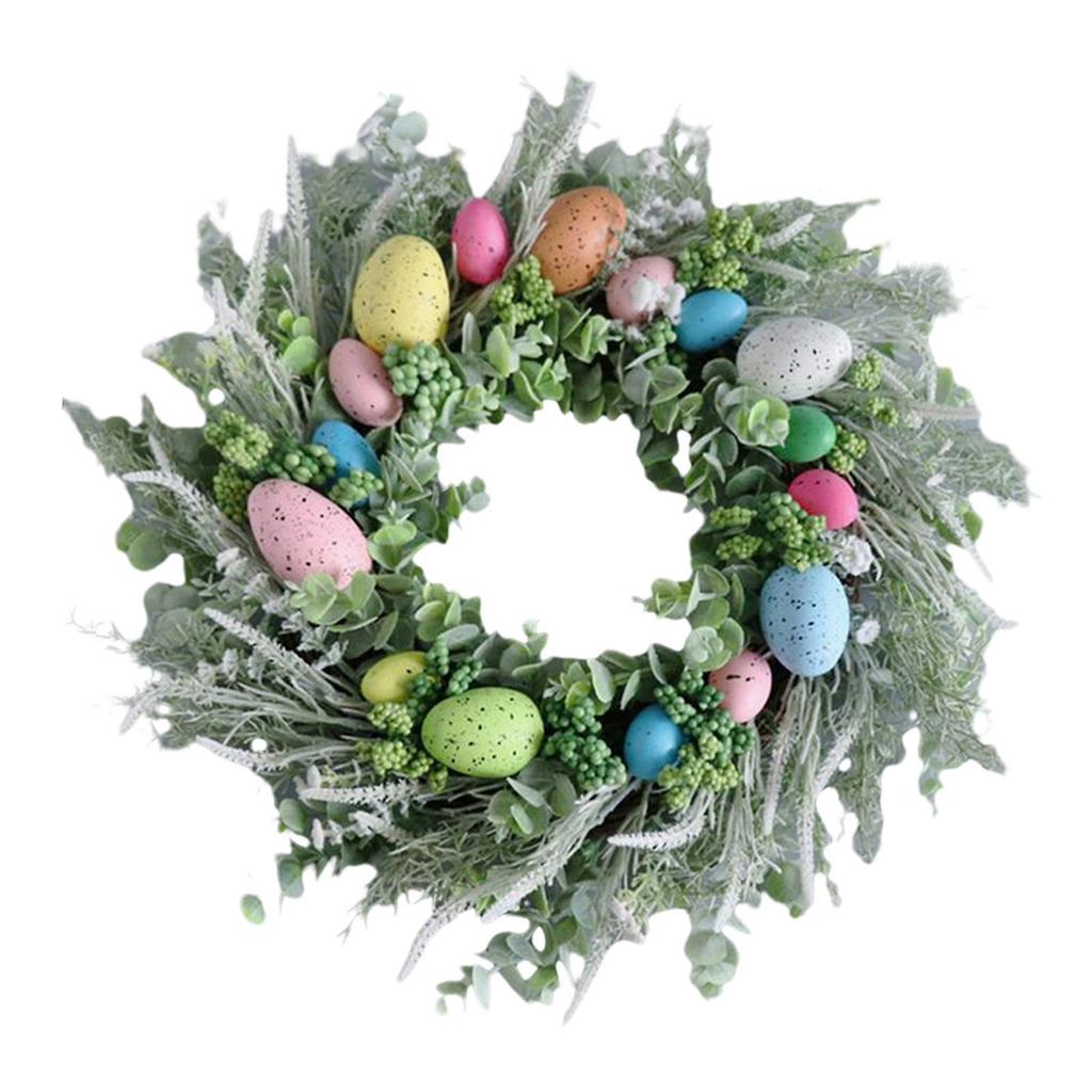 Easter Egg Wreath Easter Door Garland with Colorful Easter Eggs Artificial Easter Wreath for Front Door Easter Spring Wreath