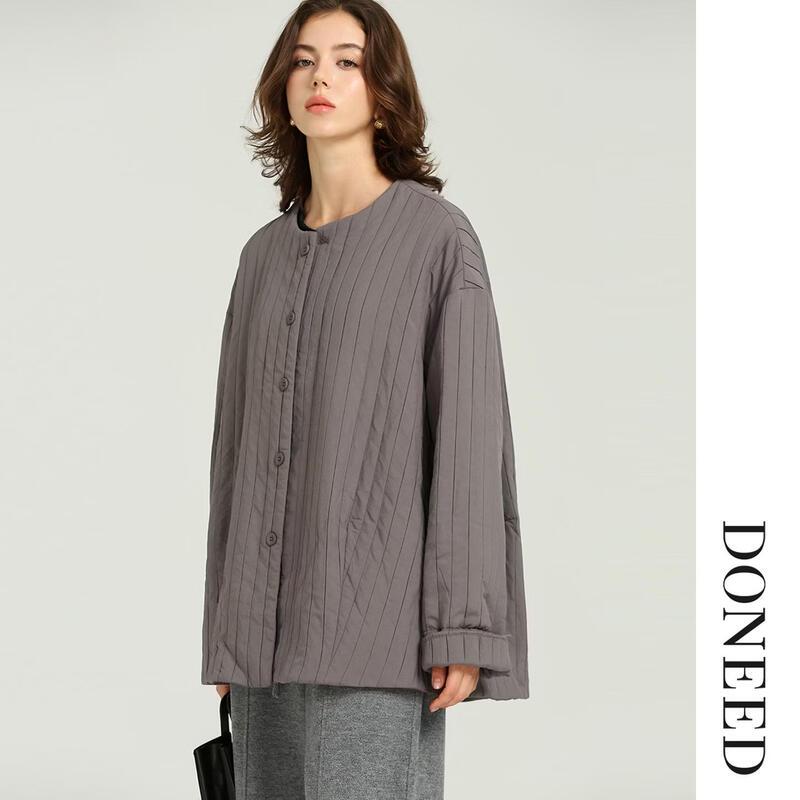 DONEED Minimalist Loose-Fit Vertical Striped Fall Jacket