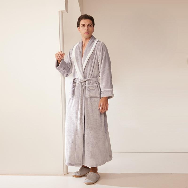 Shawl Collar Robes for Men Full Length Fleece Plush Bathrobes Soft Spa House Coat with Pockets Fluffy Spa Robes Unisex Winter Cozy Warm Spa Long Robe