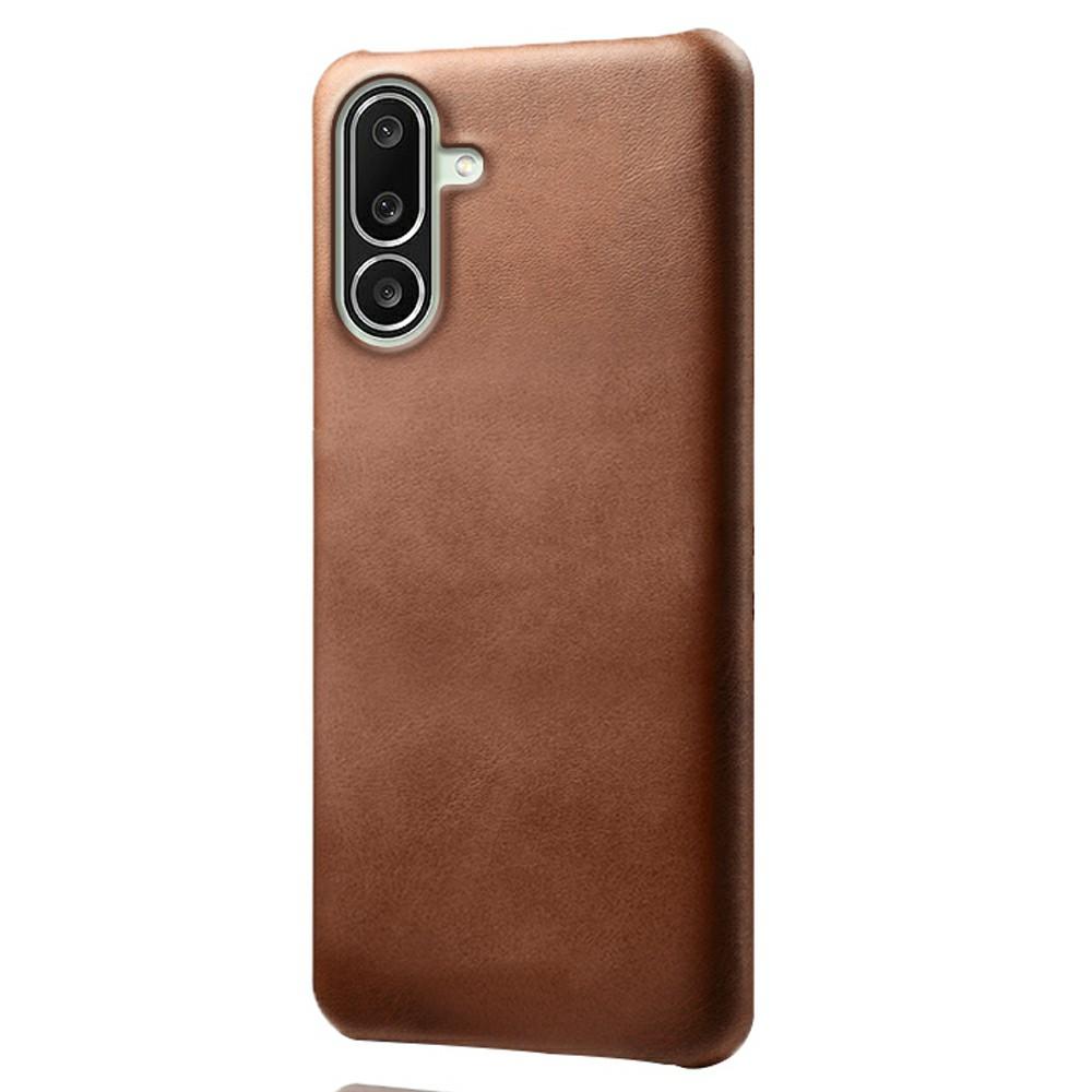 

For Samsung Galaxy M56 5G Case Calf Texture PU Leather Hard PC Protective Phone Cover Brown