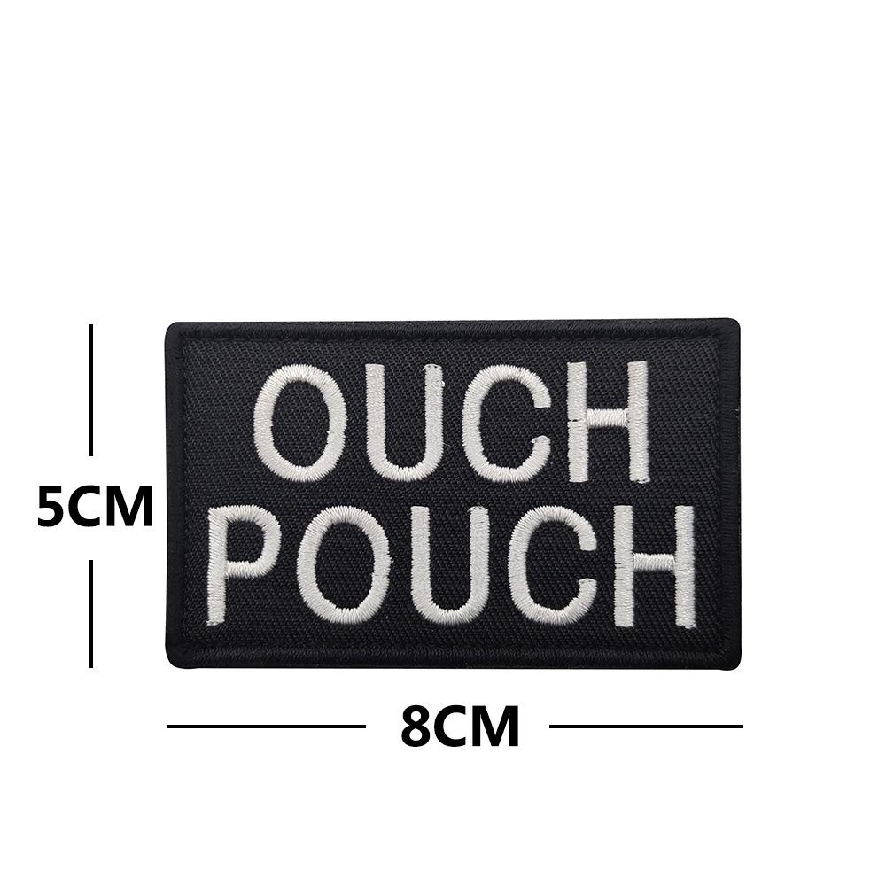 In Stock English Letter Embroidery OUCH POUCH Velcro Patch Badge
