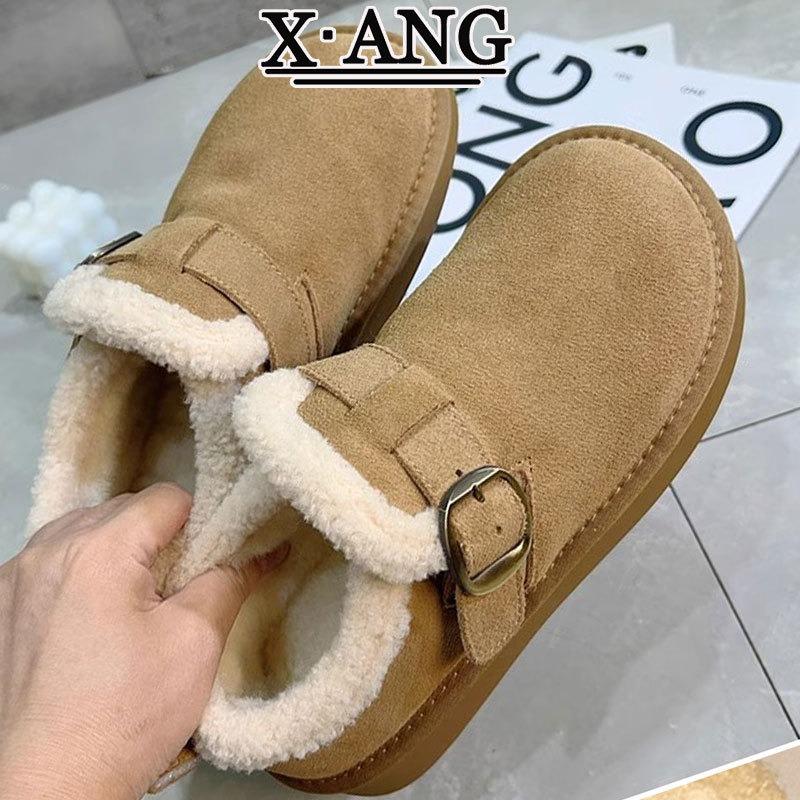 Cowhide All-inclusive Velvet Warm One-pedal Cotton Shoes Snow Boots Women's Thick-soled Lamb Wool Shoes Children