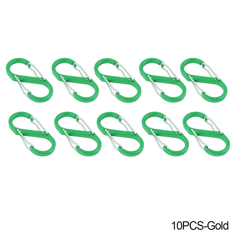 

10 шт. S двойной карабин, тактические крючки для снаряжения, кемпинга, EDC, выживания, скалолазания, весенние застежки для рюкзака, брелок для ключей, зажим для ключей 10PCS Green