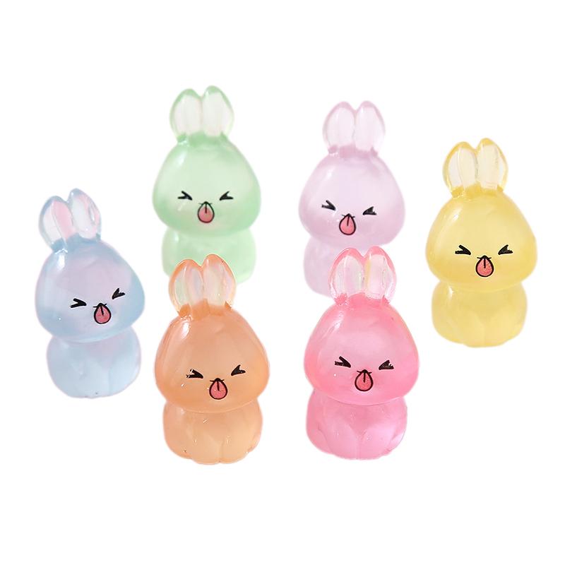6 Stück Leuchtende Mini Harz Kaninchen Auto Armaturenbrett Spielzeug Puppen Figuren Heim Gartendekoration Cartoon Niedliche Auto Ornamente Geschenke