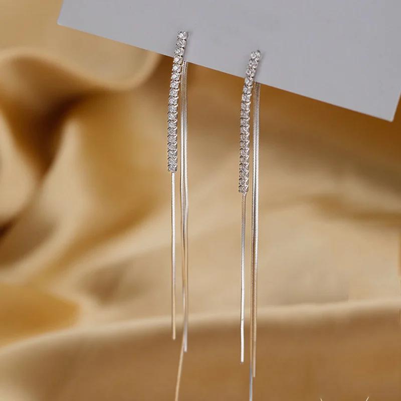 Trend Gold  Color Long Zircon Earrings Wire Tassel Chain Drop Earring Women'S Ear Line Hanging Jewelry Gifts Wholesale
