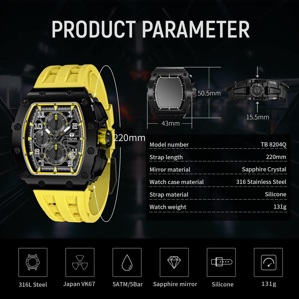 TSAR BOMBA Hodinky na paži 5ATM Voděodolné Typ Toneau Hodinky Tokei Obchodní nerezová ocel Sportovní luxusní módní ležérní hodinky Tvar válce