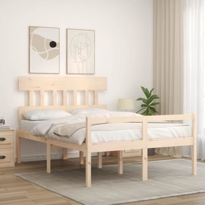 VidaXL Cadre de lit avec tête de lit 140x200 cm bois massif 3195416