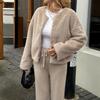 Damen Herbst und Winter Rundhals Einfach Plüsch Langarm Einfarbige Jacke Lässige Jacke