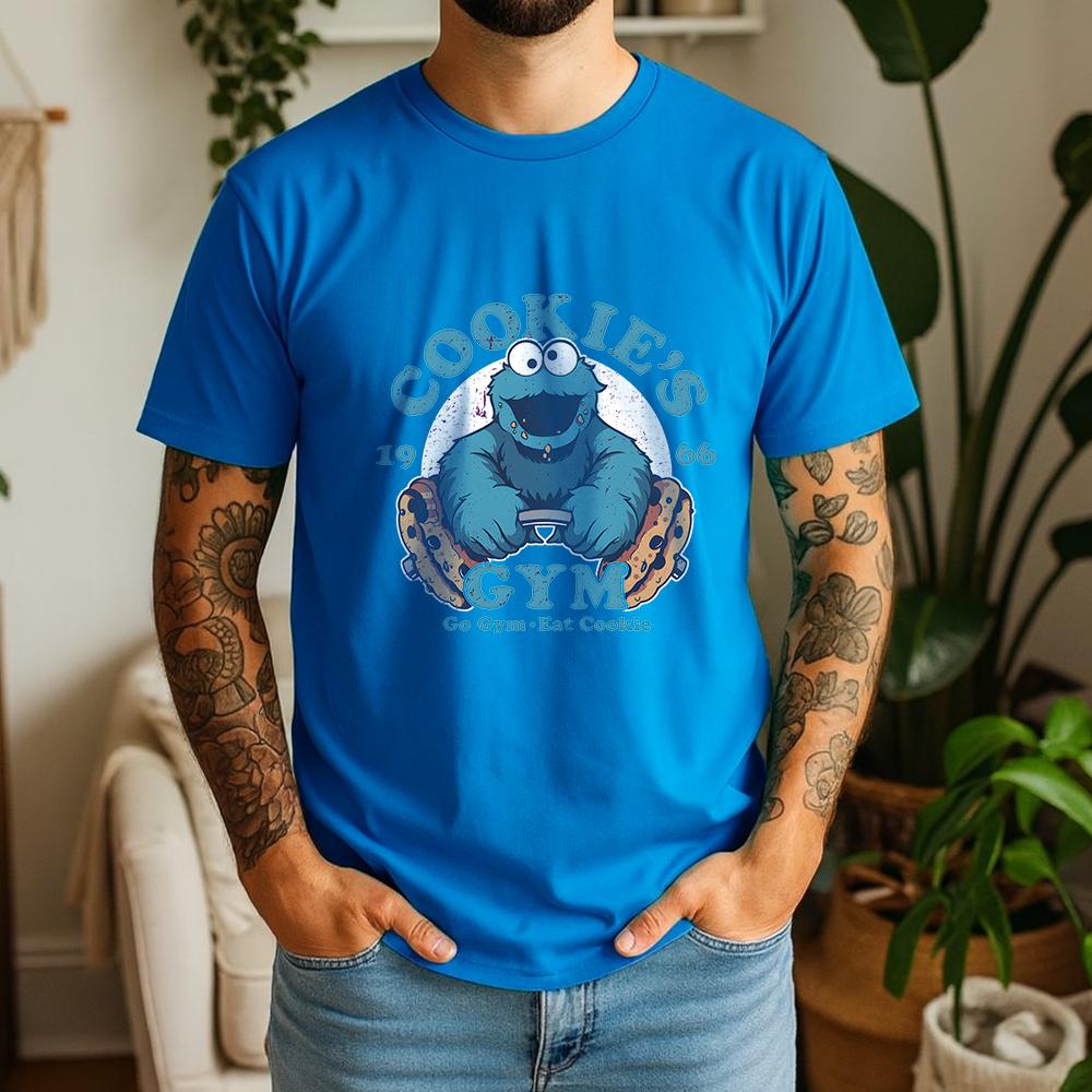 2026 Summer 100 Cotton CookieS Gym Graphic Oversized Tee Cookie Monster 1966 Retro Funny Cartoon Themed Short Sleeve