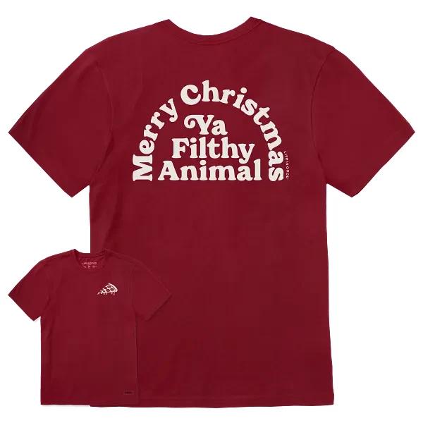

Life is Good. Men s Merry Christmas Ya Filthy Animal Short Sleeve Crusher Tee 3XL