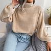 Women Loose Knit Turtleneck Sweater Long Sleeve All Match Fall Winter Mixed Color Lantern S-L