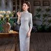 Elegant Long Sleeve Qipao Dress Women Vintage Chic Lace Maxi With Mandarin Collar Stylish Fit