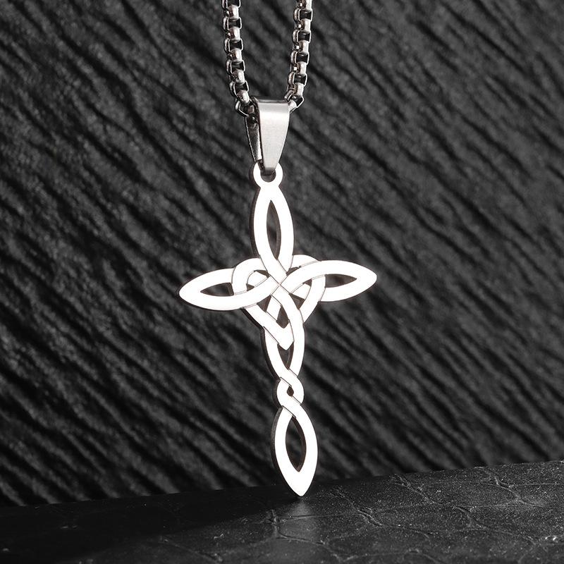 New Irish Knot Cross Necklace European and American Popular Four Sided Hollow Stainless Steel Pendant Trendy Necklace Decoration