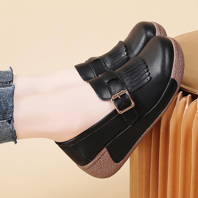 Women's Platform Loafers Lady Creepers Coffee Tassels Thick Sole Casual Slip on Height Increase Low Shoes