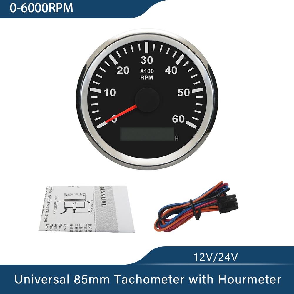 Universal 85mm Tachometer Engine RPM Gauge Set with Hourmeter for Car Boat Truck