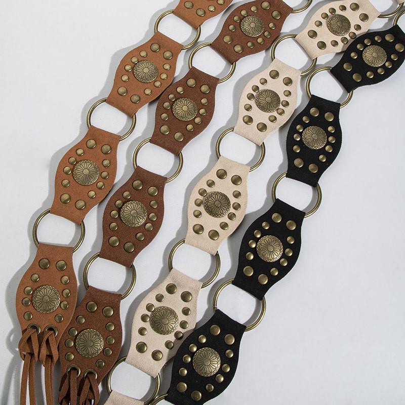 Bohemian Faux Suede Waistband With Rivet Detailing And Knot Closure For Vintage Festival Looks