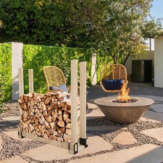 4Pcs Firewood Holder Brackets Firewood Log Storage Rack Brackets with Screws Heavy Duty Coated Metal Brackets for Indoor Outdoor Firewood Log Storage
