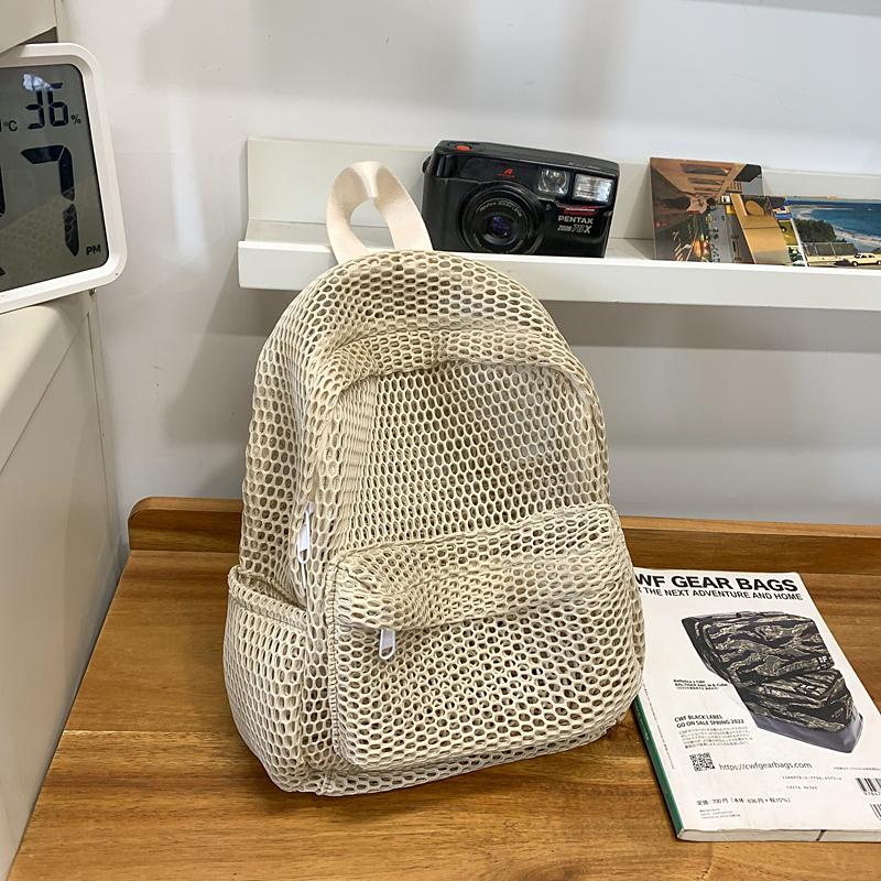 

LEFTSIDE Small Mesh Backpack Bags 2025 Women Solid Color Back Packs Females Travel Simple Beach Student School Backpacks 23.5cmx10cmx29.5cm бежевый