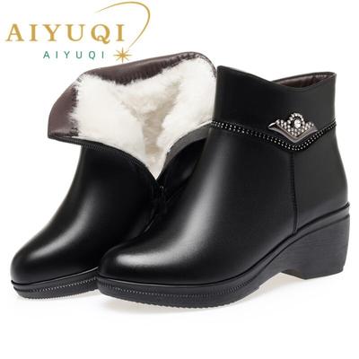 Women Winter Boots Mother Shoes Genuine Leather Wedge Women Ankle Boots High Heel Casual Large Size Snow Boots Women