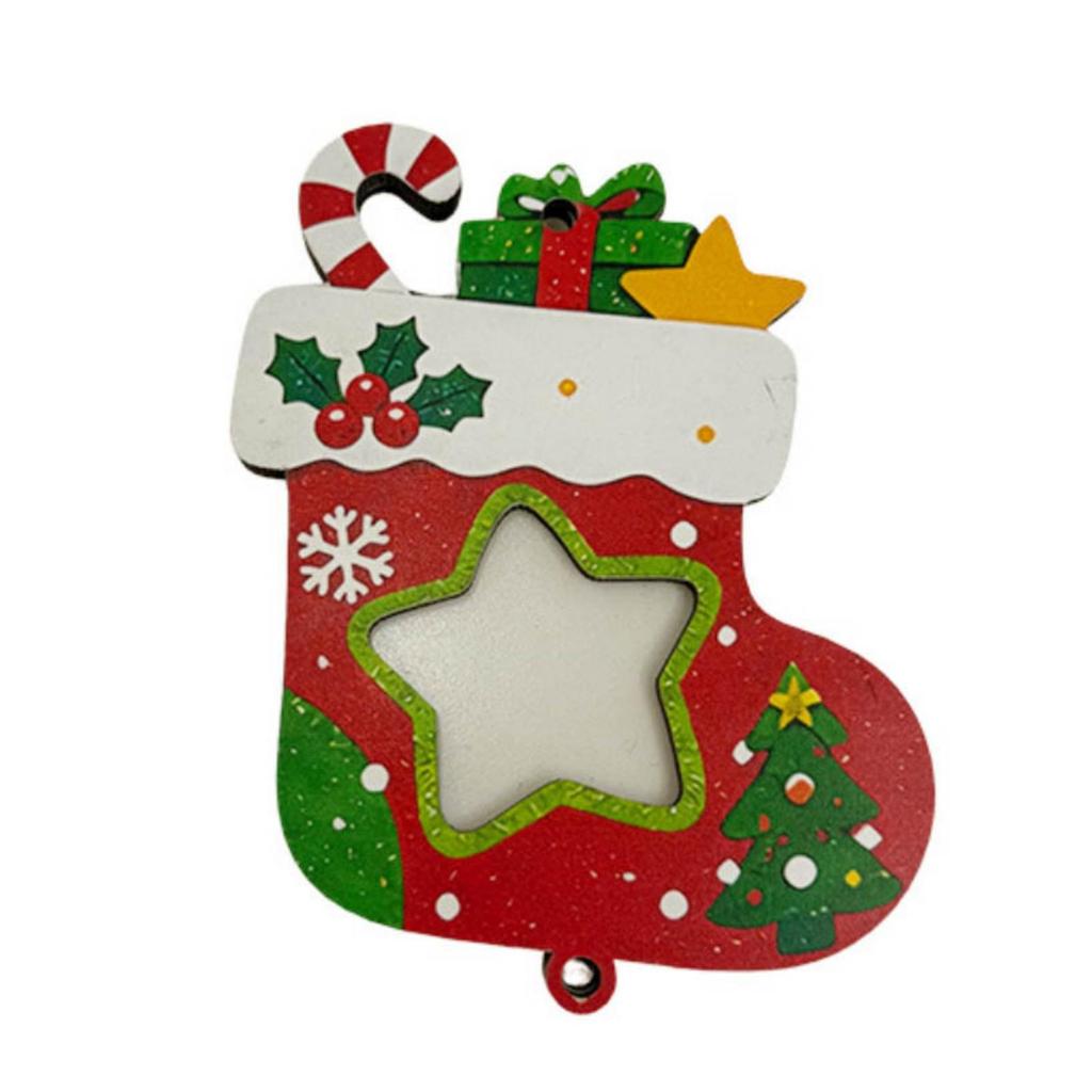 2D Wooden Christmas Tree Ornament with Photo Insert, Holiday Hanging Decoration