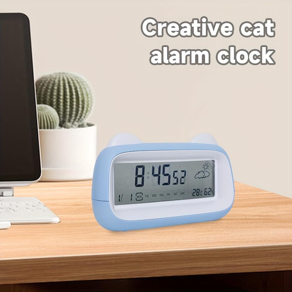 Modern LED Cat Alarm Clock with Silent Mode, Digital Display for Time, Date,Temperature Cartoon Cat Design,Battery Operated AAA,Ideal for Home Decor,