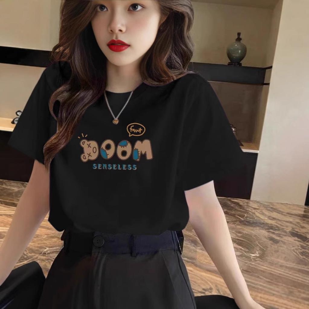 European pure cotton short-sleeved t-shirt women's spring and summer new loose and thin round neck ins trendy inner bottom top