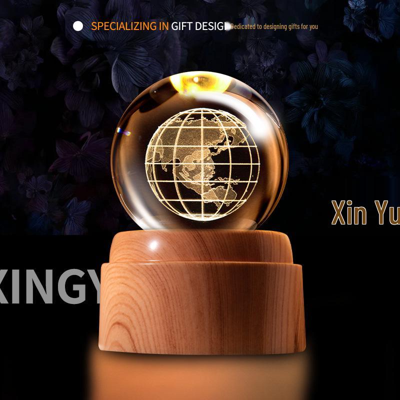 Creative Rotating Crystal Ball Night Light: Decorative Craft for Bedroom Atmosphere and Festive Gift.