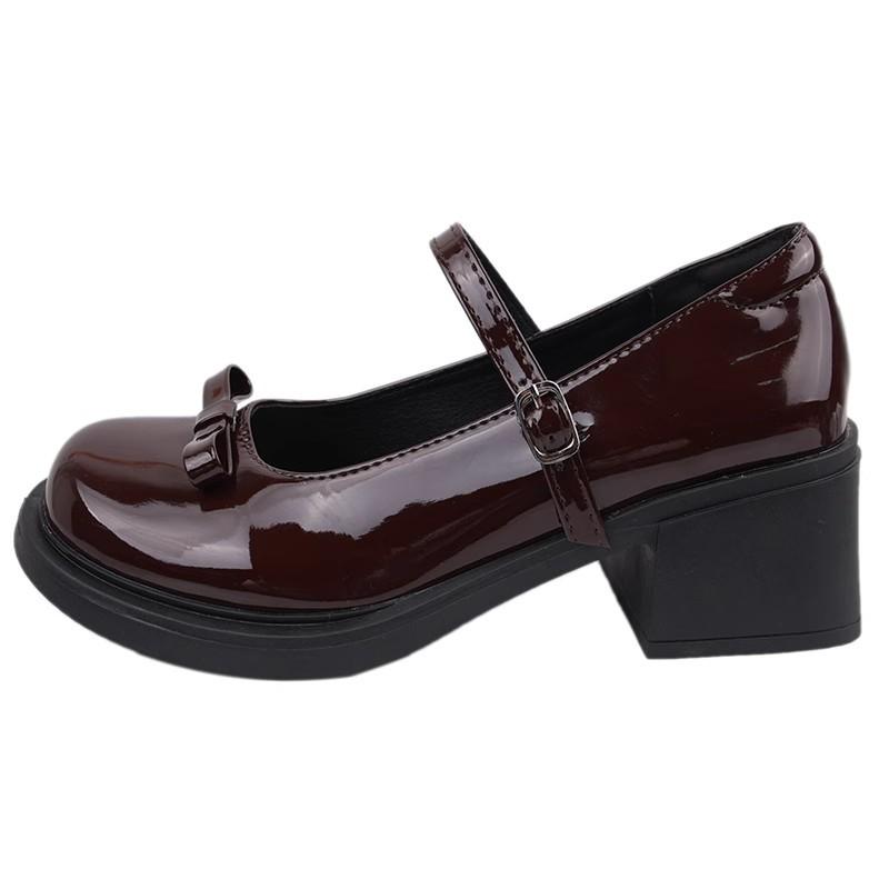 Schoolgirl retro high-heeled Mary Jane shoes children's new autumn brown thick-heeled small leather shoes mid-heel