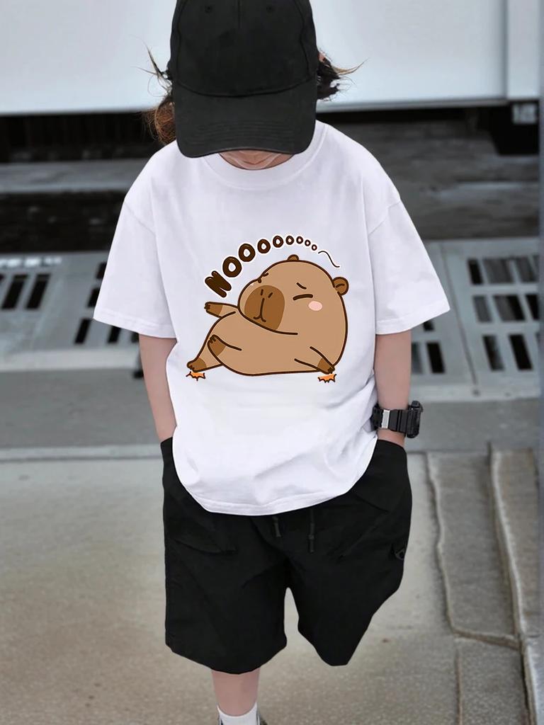 Bright Capybara Short Sleeve T Shirt For Kids Summer Cute Crewneck Casual 3-14