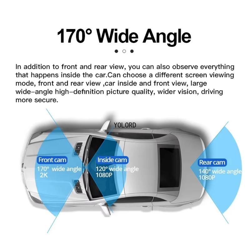 Dash Cam Mirror 12 Inch Touch Screen QHD 2K 3-Lens Video Recorder Rearview Mirror 3 Channel WiFi Car DVR Mirror DVR Black Box