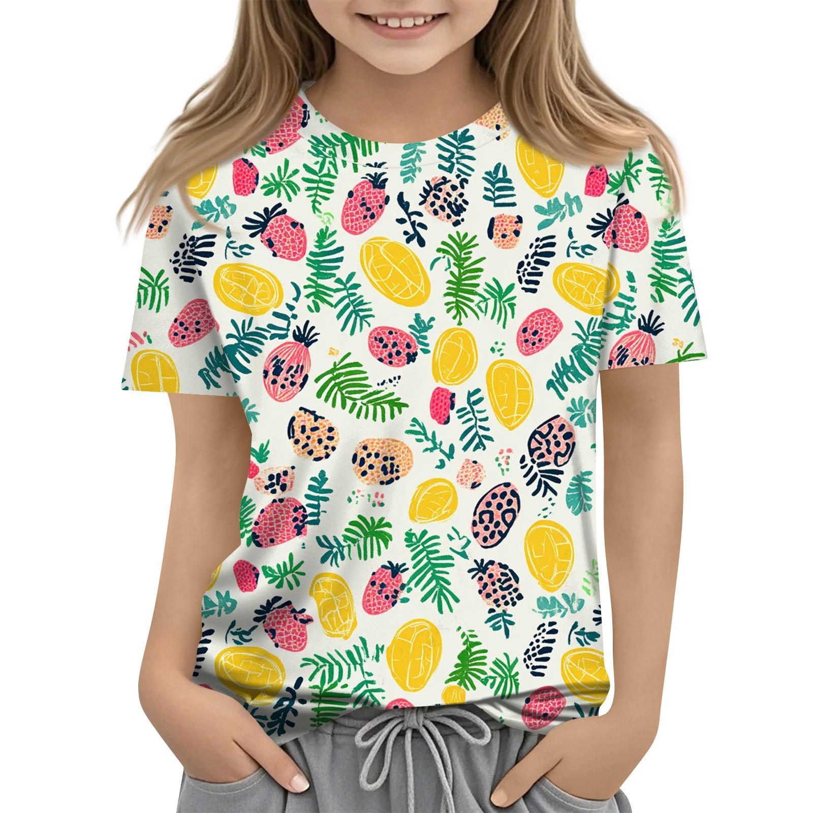 

Детская модная повседневная футболка с коротким рукавом и круглым вырезом с растительным принтом 160