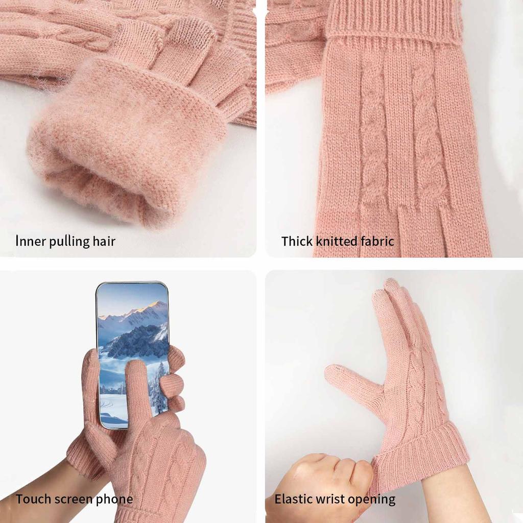 Winter Women Knit Gloves Fleece Lined Thick Warm Gloves Outdoor Riding Touchscreen Gloves