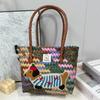 Casual PP Woven Handbags Stripe Woven Straw Bag Large Capacity Bamboo Handle Weaving Basket Female