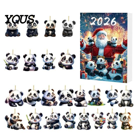 Christmas Countdown Calendar Panda Advent Calendars 2026, 2D Acrylic Cute Hanging Ornaments for Themed Party Favors Xmas Tree, 24 Days Calendar, Gifts
