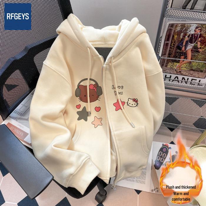 Girls' 2025 Fleece-Lined Hooded Cardigan - Fashionable Autumn & Winter Coat