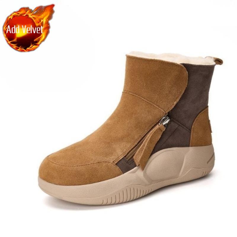 Winter Round Toe Platform Booties Fleece-lined Woman Shoes Y2k Comfortable and Elegant Footwear Sale Padded Snow Boots for Women