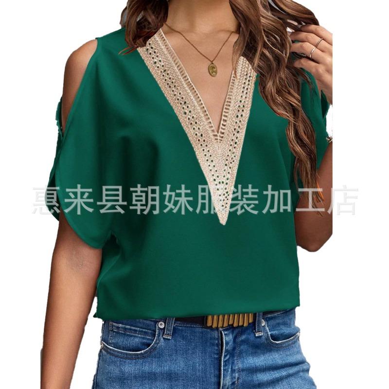 GMXIA Camicette e camicie da donna con scollo a V, maniche corte, stampa tinta unita casual alla moda